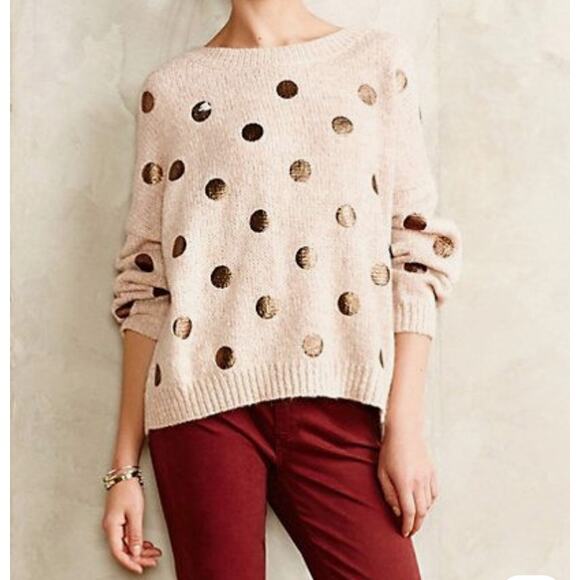 Essentiel Antwerp Sweaters - Essentiel Antwerp Light Pink Gold Dot Mohair Blend Sweater